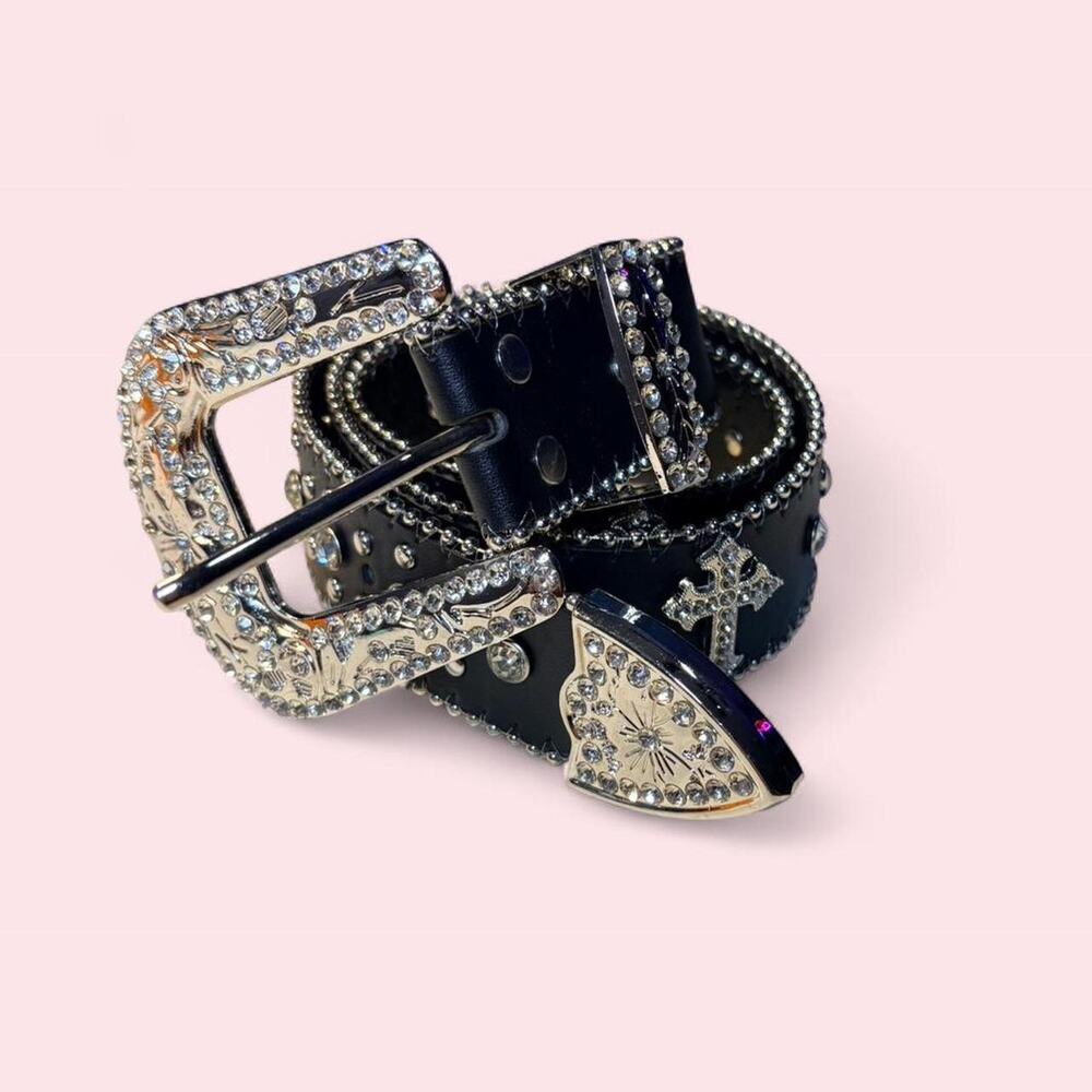 Y2k Belt Size Medium mcbling black rhinestone studded Size Medium